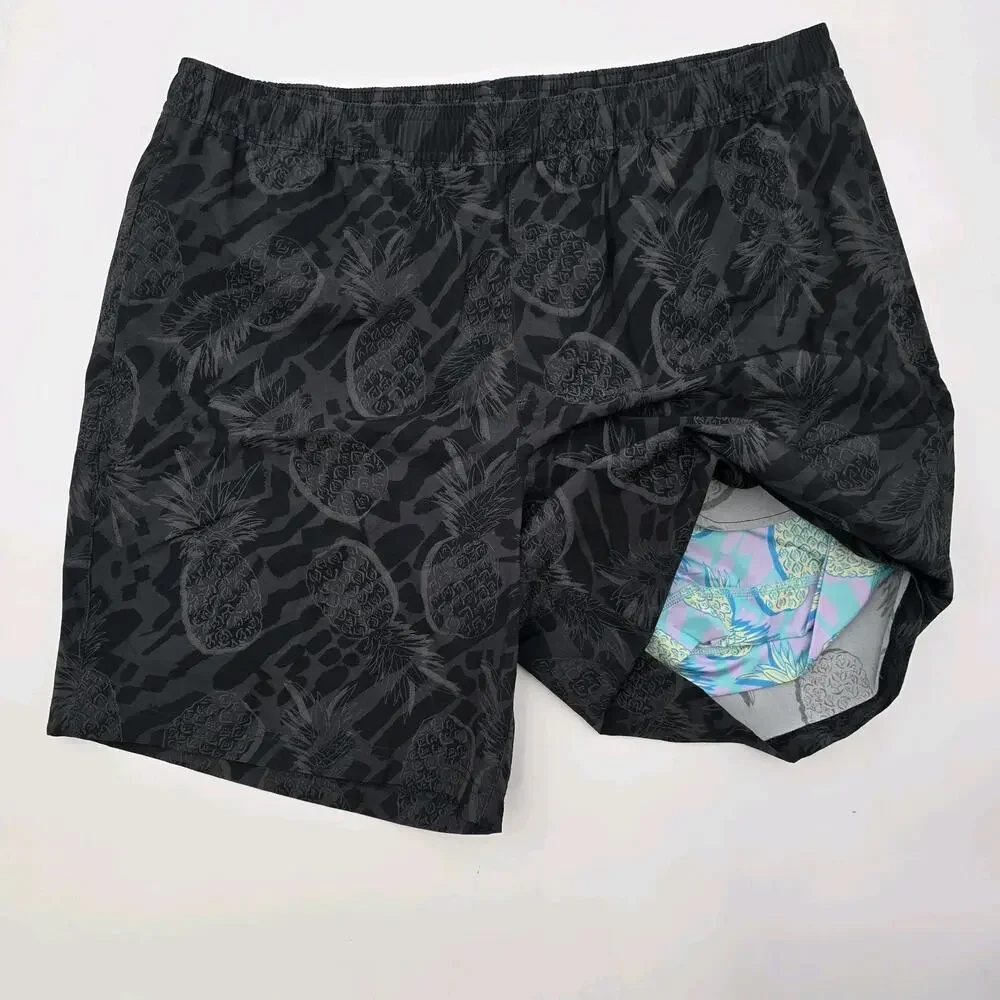Chubbies Shorts Mens XL 7 Inch Black Boxer Lined Athlounger Pineapple Pines